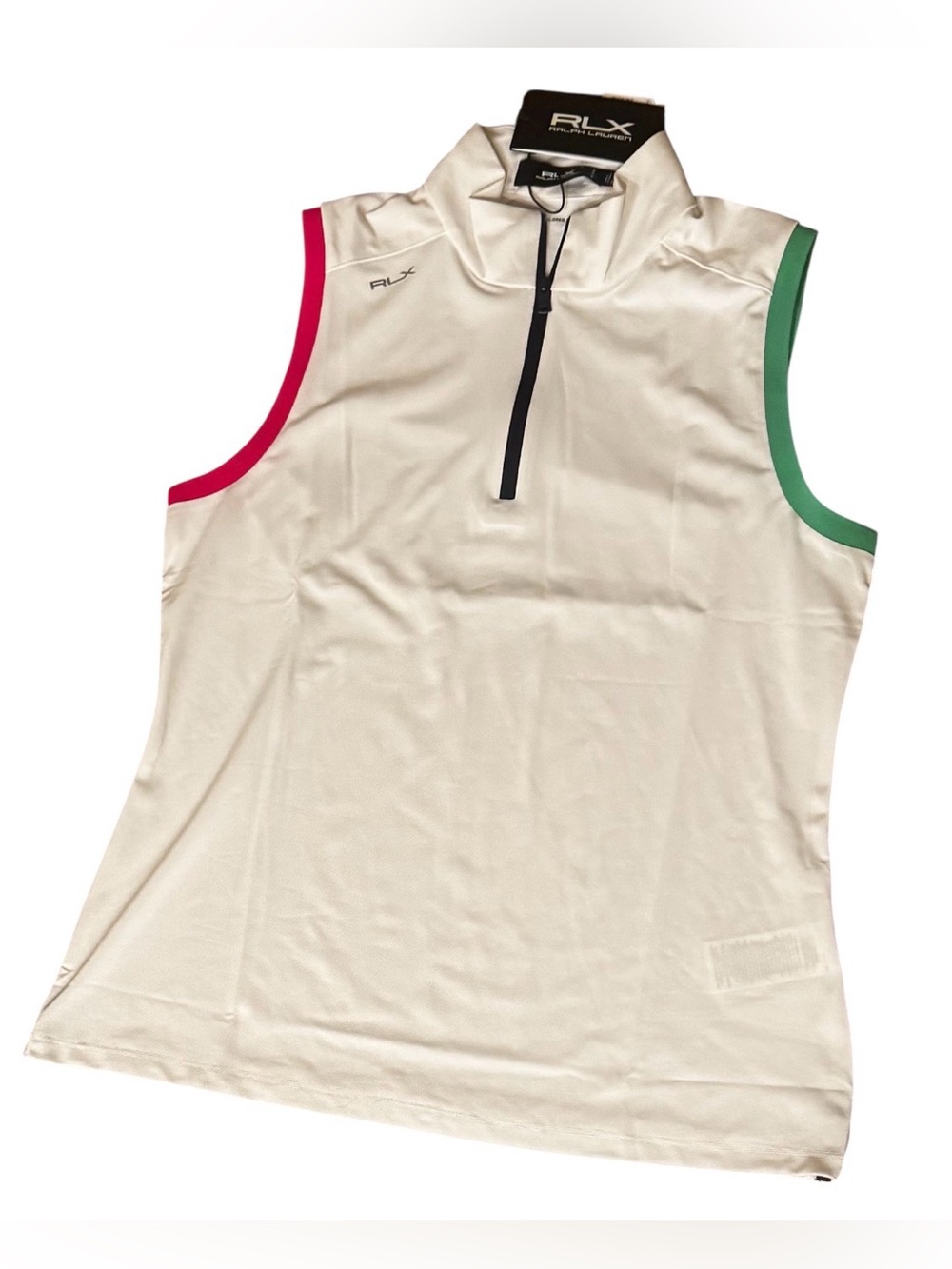 NWT RLX Ralph Lauren sz M Golf Top White Sleeveless 1/4 Zip Colorblock Mock Neck